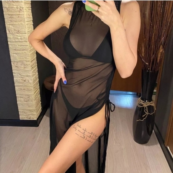 New Black Triangle Top Bikini Set with Cover Up Dress Size L - Picture 9 of 11